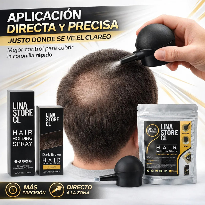 Kit Polvo Castaño Fibra Capilar + Bomba+fijador+ Sobre Carga
