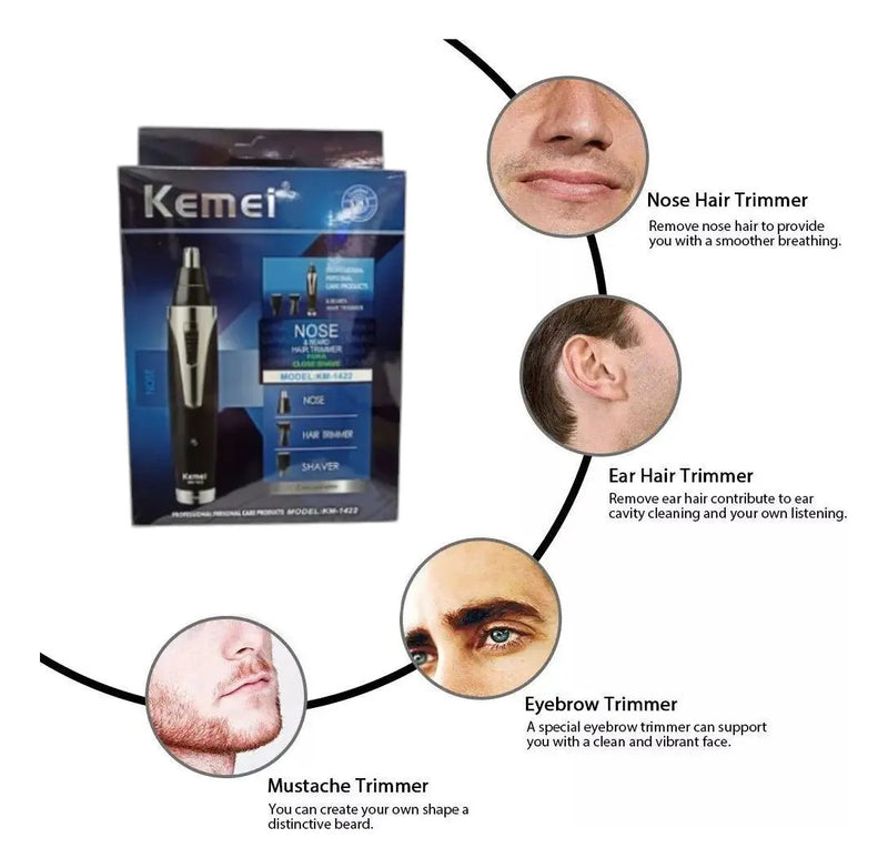 Kemei KM-1422 - Cortadora Vello 3 en 1 Nariz, Oído y Patillas