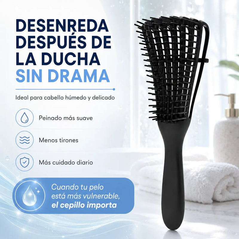 Cepillo Cabello Rizado Desenreda Fácil Cerdas Negro