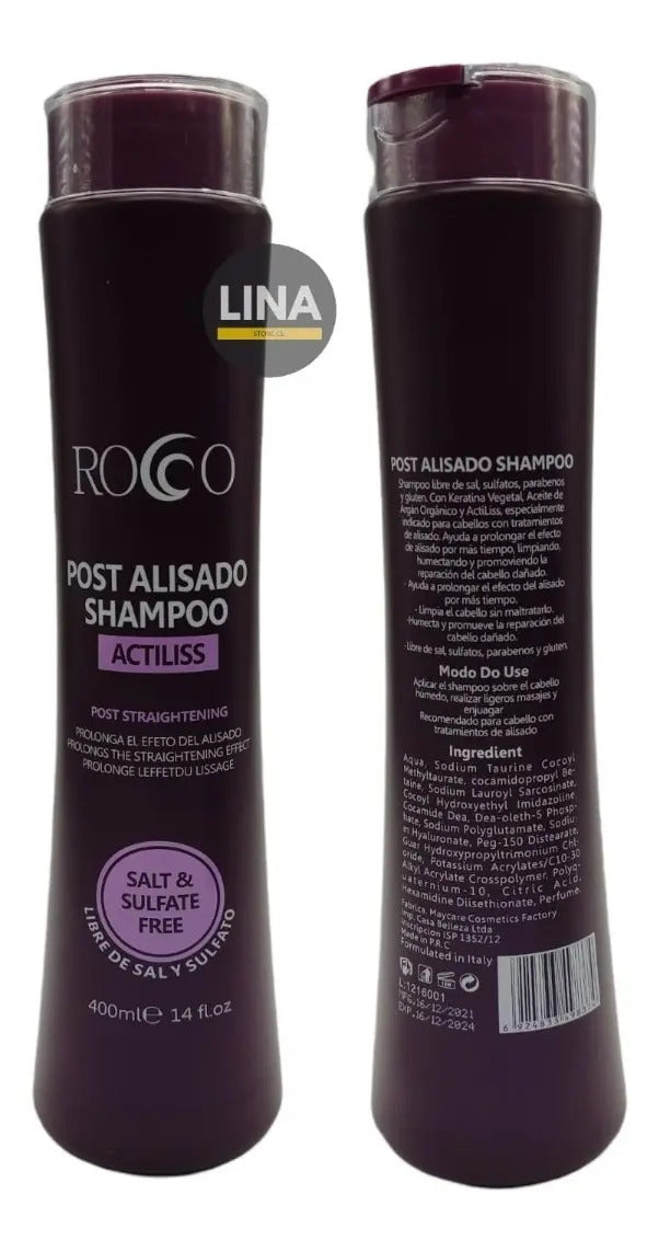 Kit Post Alisado Rocco Keratina y Argán - Shampoo y Acondicionador 400ml