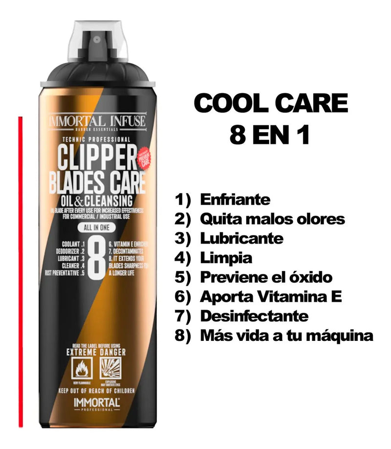 Cool Care 8 en 1 Immortal - Spray Mantenimiento Máquinas de Barbería 500ml