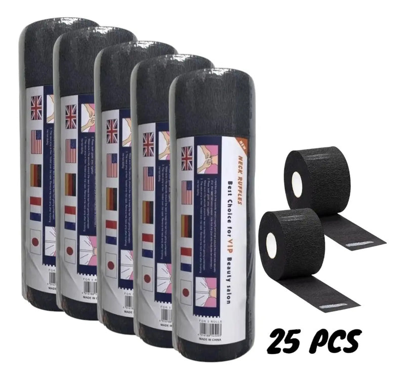 Combo 25 Pcs Papel Cuello Negro Insumo Barberia Cubre Cuello Negro