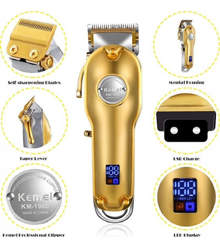 Pack Gold Profesional Kemei: Set 3 Máquinas Clipper 1986 + Trimmer 1949 + Shaver 2028