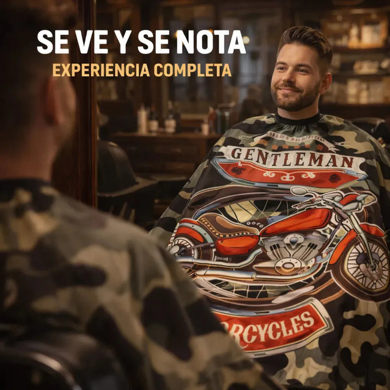 Capa Barbería Hombre Mayor Confort Diseño Moto Camuflaje