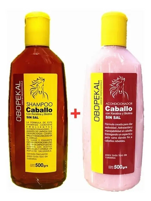 Kit Obopekal Cola de Caballo - Shampoo y Acondicionador Sin Sal + Aceite y Crema