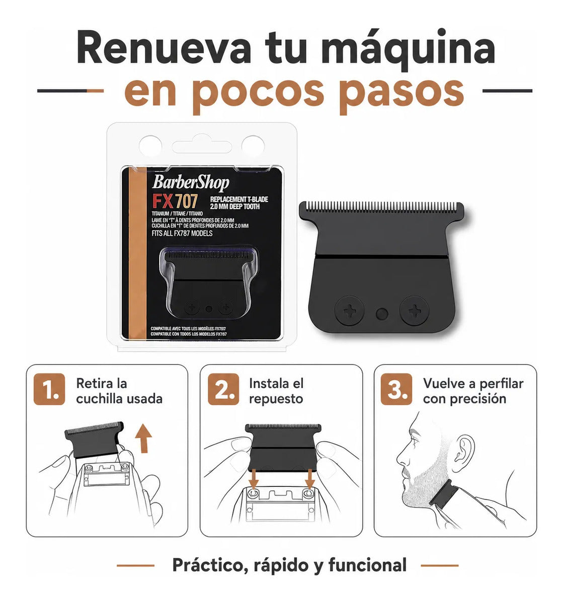 Cuchilla Repuesto Trimmer Skeleton Barbershop Negro Fx707