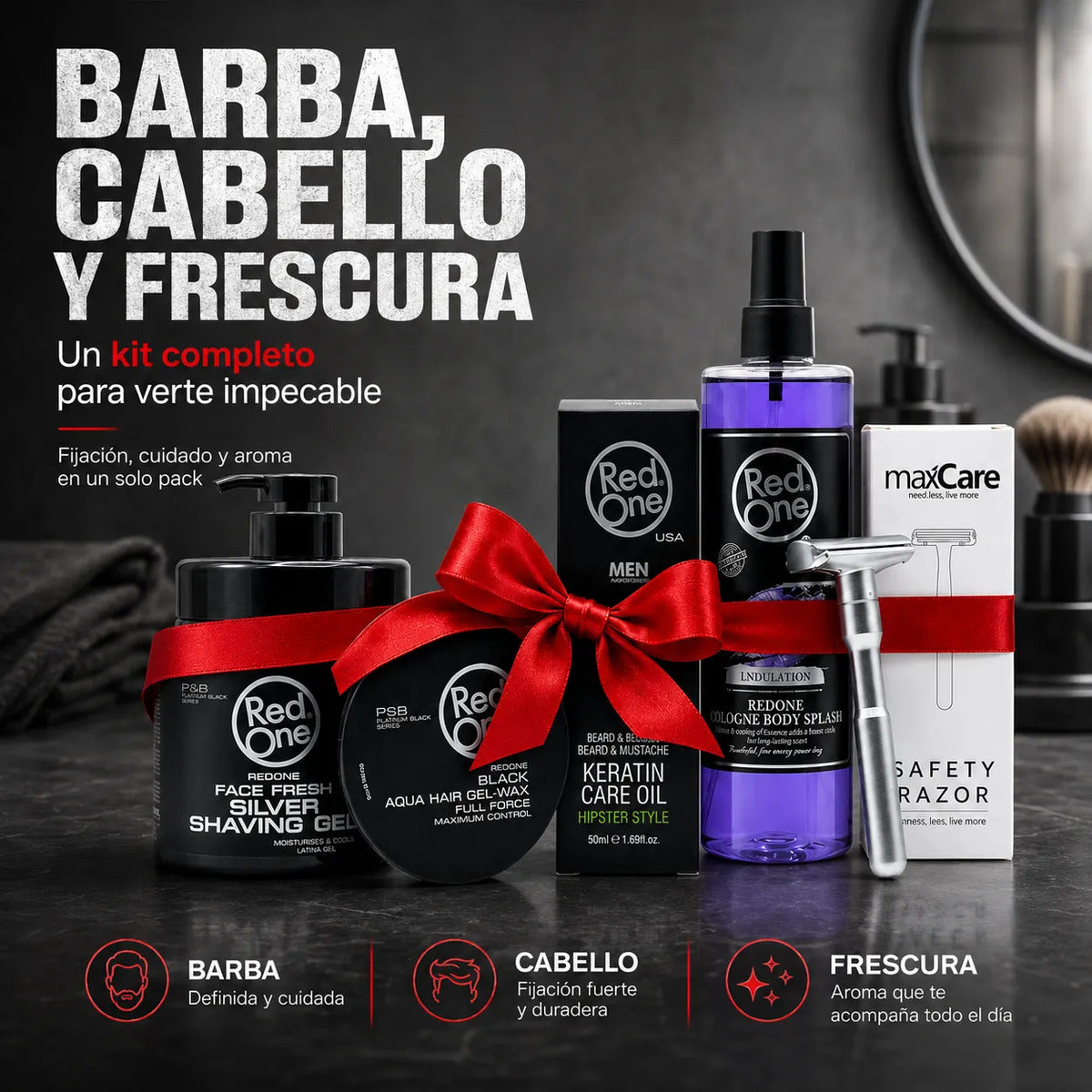 Kit Shaving Gel + After Shave +rastrillo+aceite+ Gel Cabello