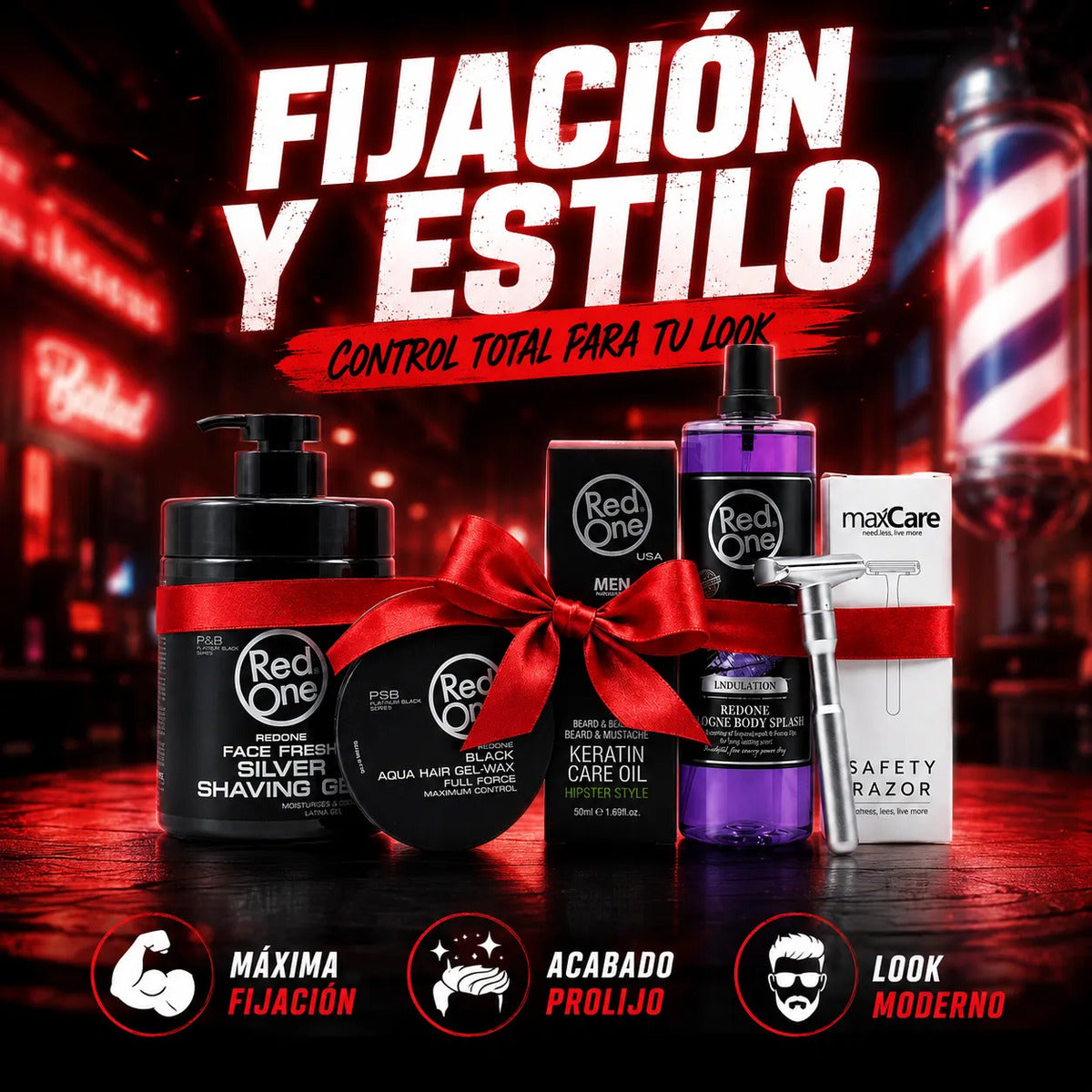 Kit Shaving Gel + After Shave +rastrillo+aceite+ Gel Cabello