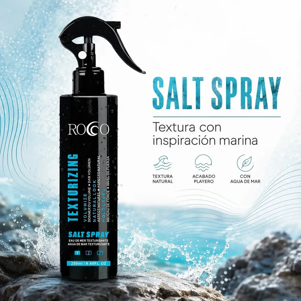 Spray Texturizador Rocco 250ml – Voluminizador Profesional para Acabado Natural
