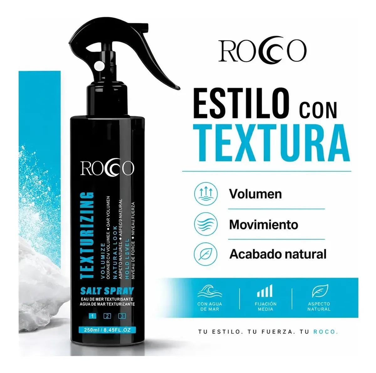 Spray Texturizador Rocco 250ml – Voluminizador Profesional para Acabado Natural