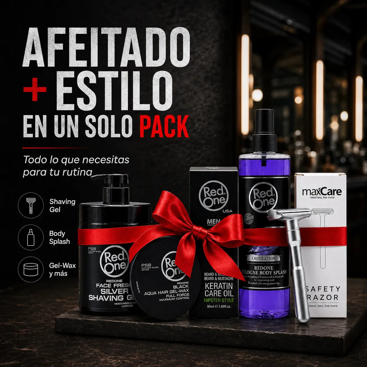 Kit Shaving Gel + After Shave +rastrillo+aceite+ Gel Cabello
