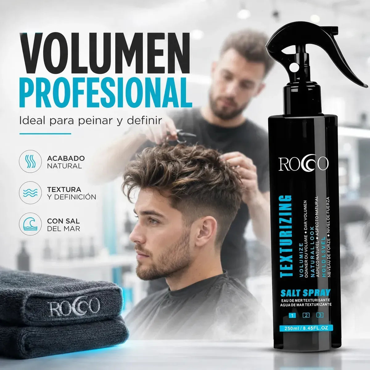 Spray Texturizador Rocco 250ml – Voluminizador Profesional para Acabado Natural