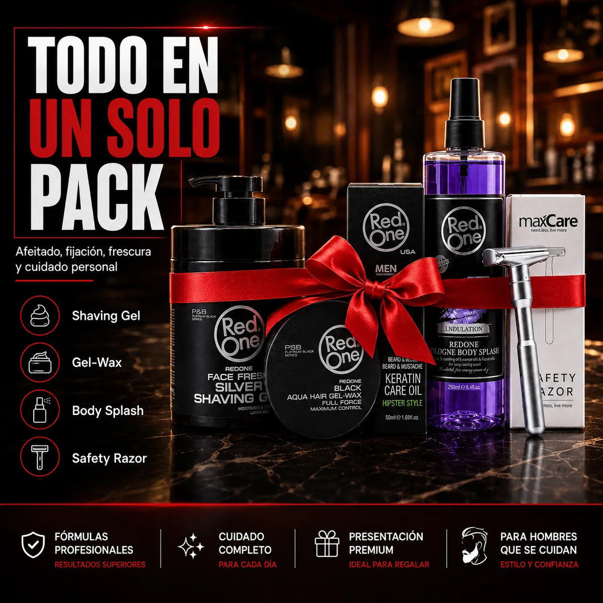 Kit Shaving Gel + After Shave +rastrillo+aceite+ Gel Cabello