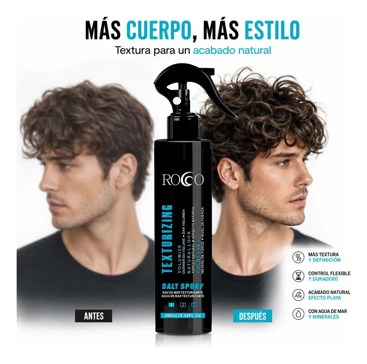 Spray Texturizador Rocco 250ml – Voluminizador Profesional para Acabado Natural