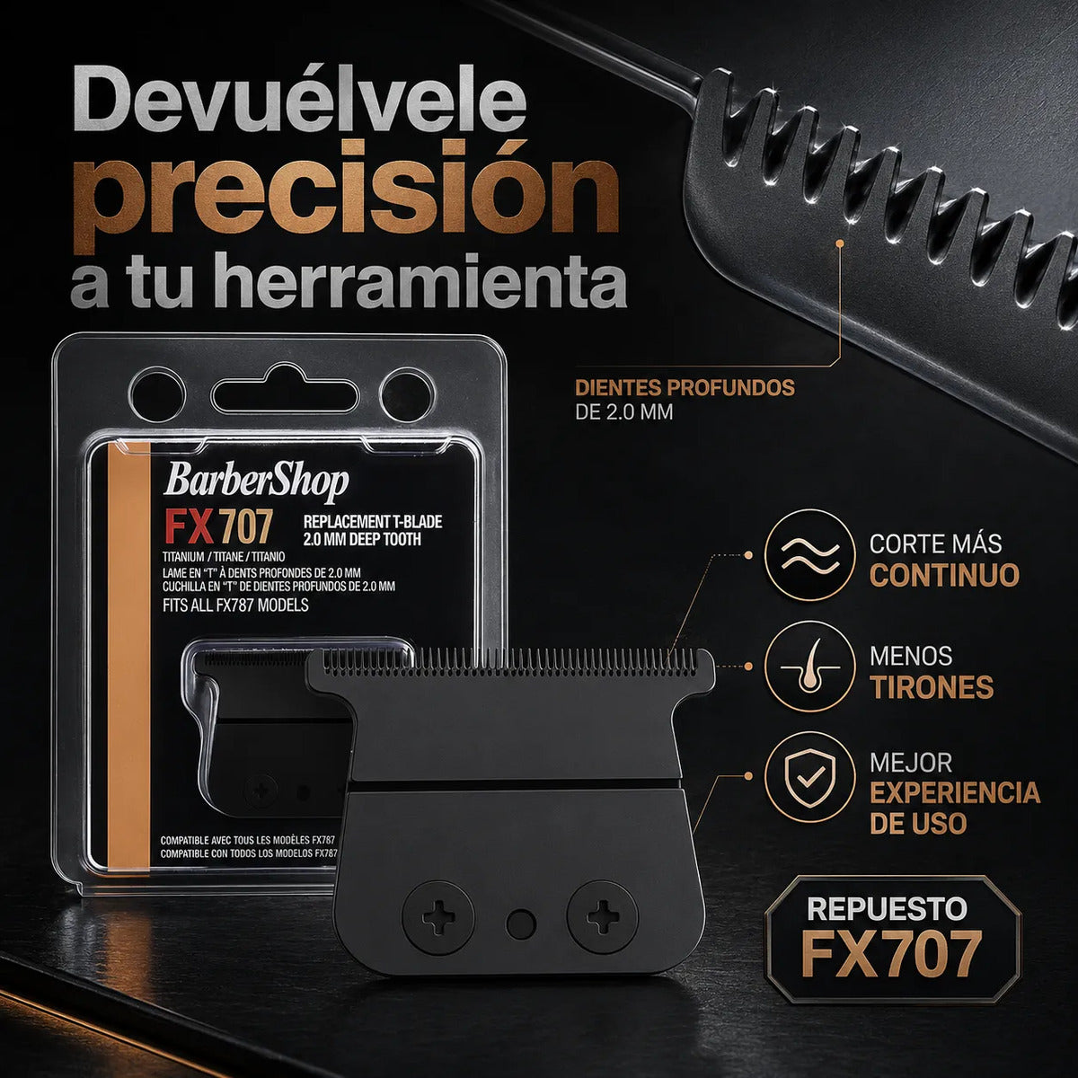 Cuchilla Repuesto Trimmer Skeleton Barbershop Negro Fx707
