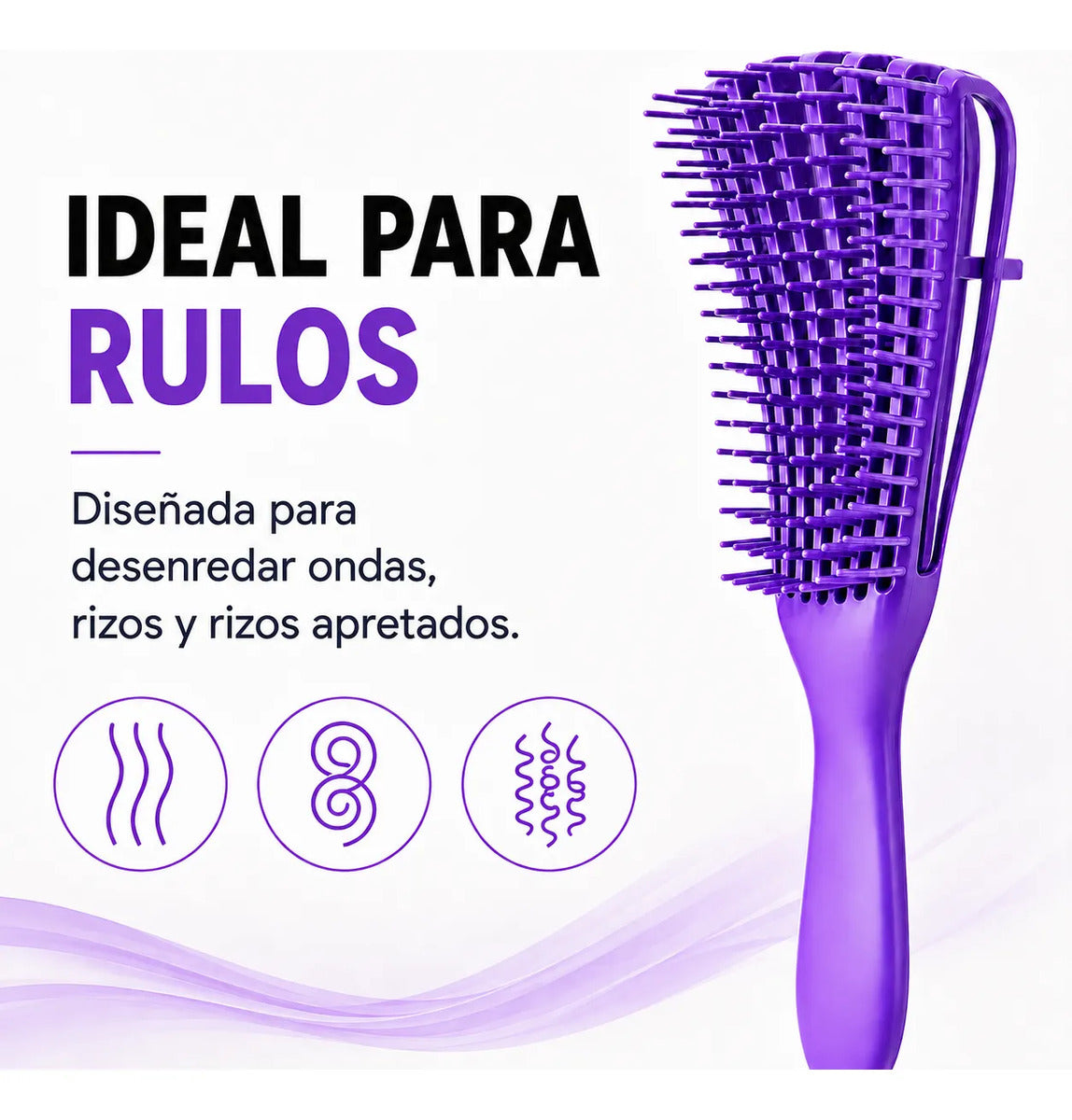 Cepillo  Cabello Rizado Desenreda Fácil Cerdas Violeta
