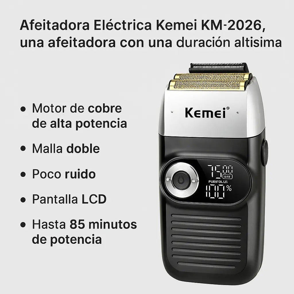 Afeitadora Profesional Kemei KM-2026: Rasuradora Dual con Pantalla LCD