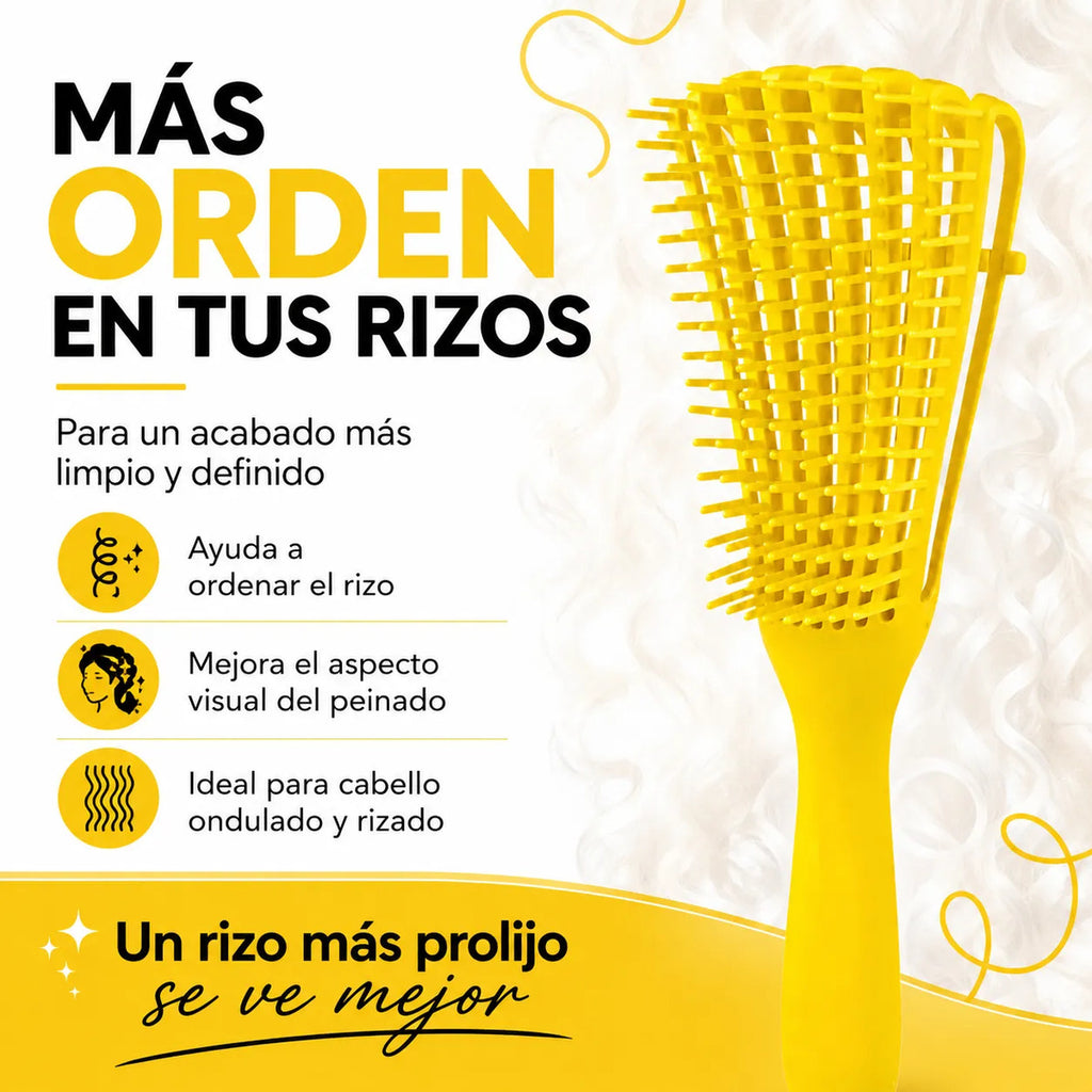 Cepillo Cabello Rizado Desenreda Fácil Rizos Amarillo