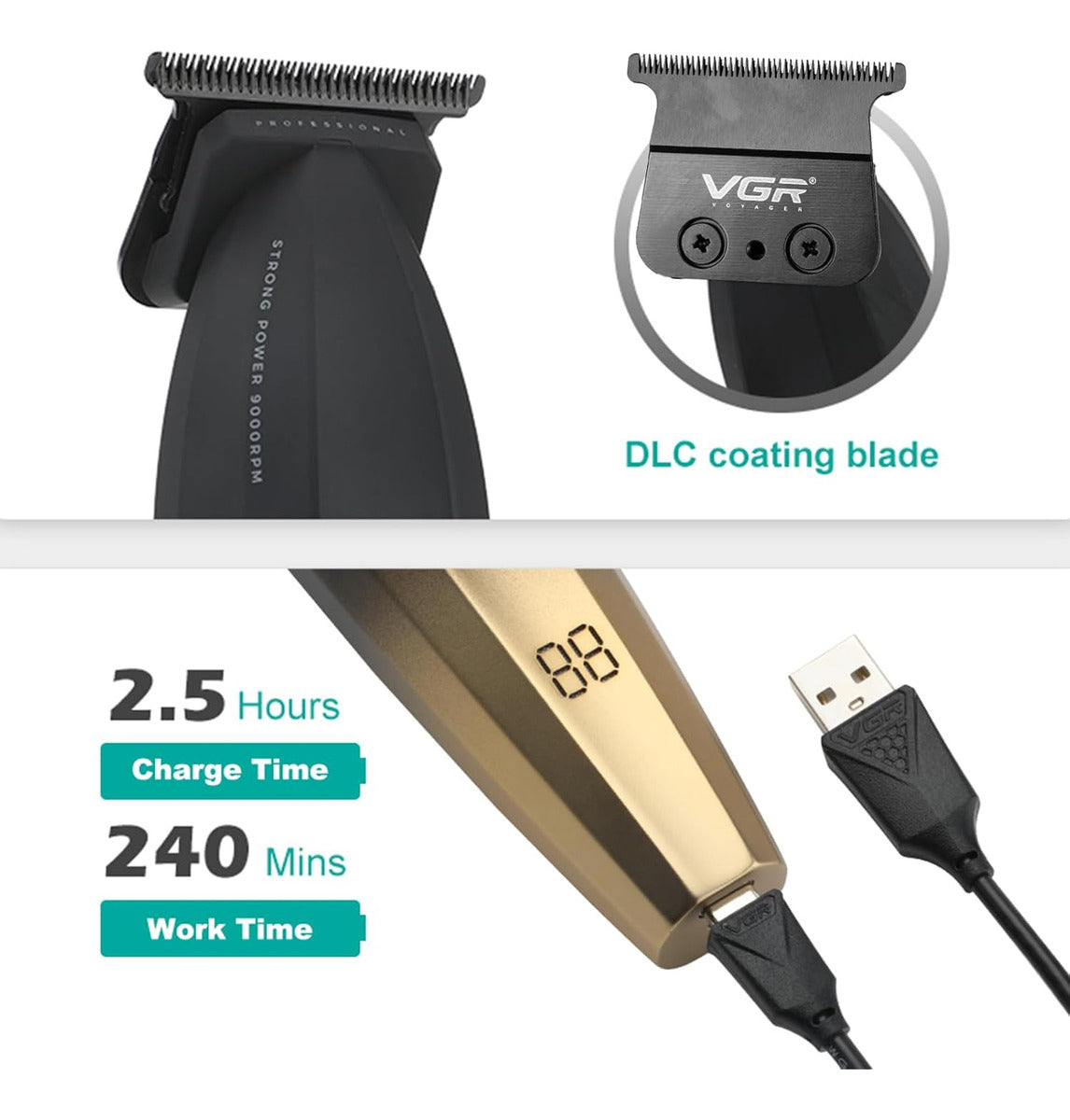 Combo VGR V-003 Clipper + V-906 Trimmer Profesional Dorado