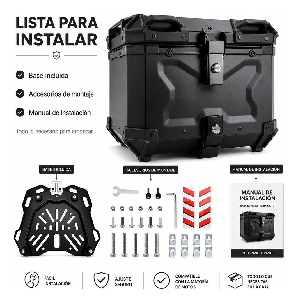 Maleta Moto 45l Antirrobo Con Llave Top Case Negro
