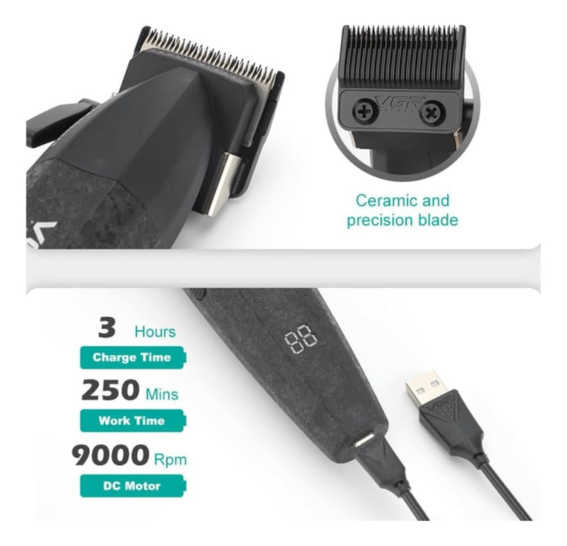 Combo VGR V640 Clipper + Trimmer Profesional 9000RPM Barbería Recargable