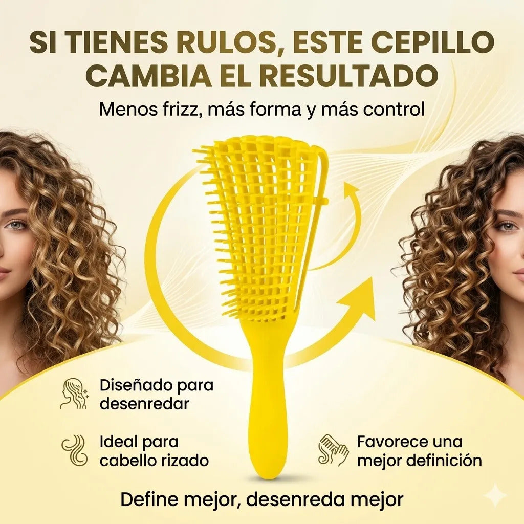 Cepillo Cabello Rizado Desenreda Fácil Rizos Amarillo