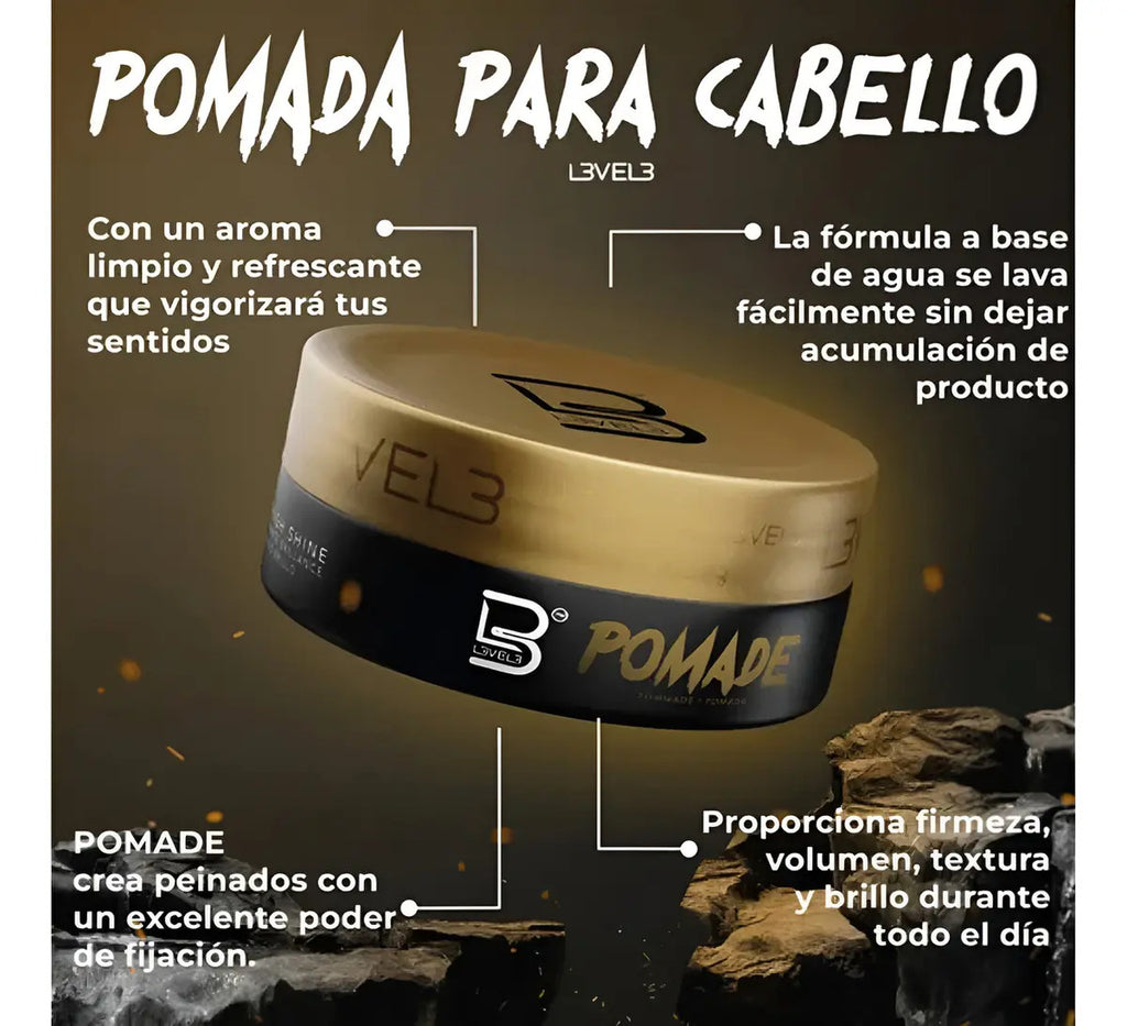 Cera Pomada Level 3 Dorada - Fijación Máxima y Brillo Profesional 150g