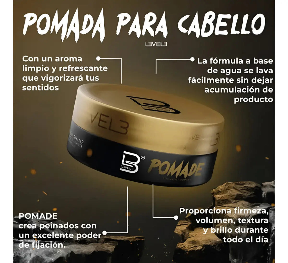 Cera Pomada Level 3 Dorada - Fijación Máxima y Brillo Profesional 150g