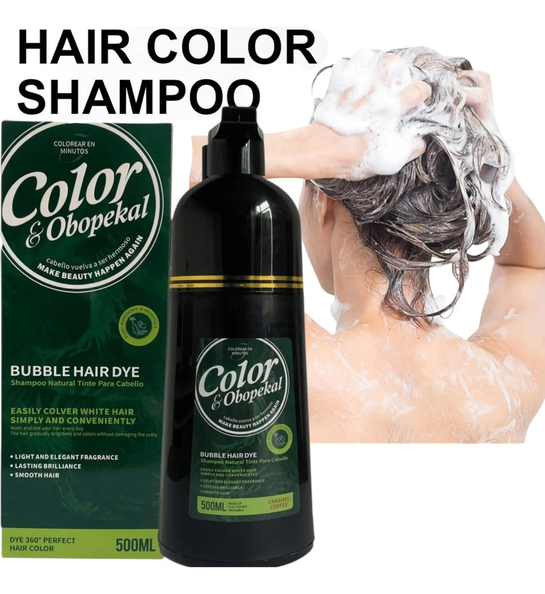 Shampoo Cubre Canas Obopekal 500ml - Tinte Natural Caramelo Profesional