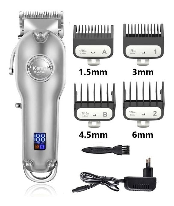 Máquina Cortadora de Pelo Profesional Kemei KM-1986 Inalámbrica Metálica con Pantalla LCD