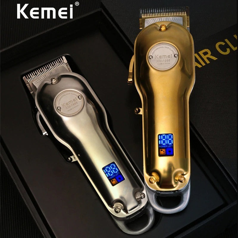 Máquina Cortadora de Pelo Profesional Kemei KM-1986 Inalámbrica Metálica con Pantalla LCD
