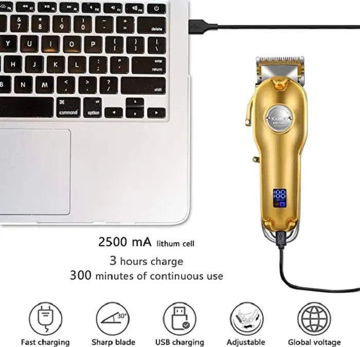 Pack Gold Profesional Kemei: Set 3 Máquinas Clipper 1986 + Trimmer 1949 + Shaver 2028