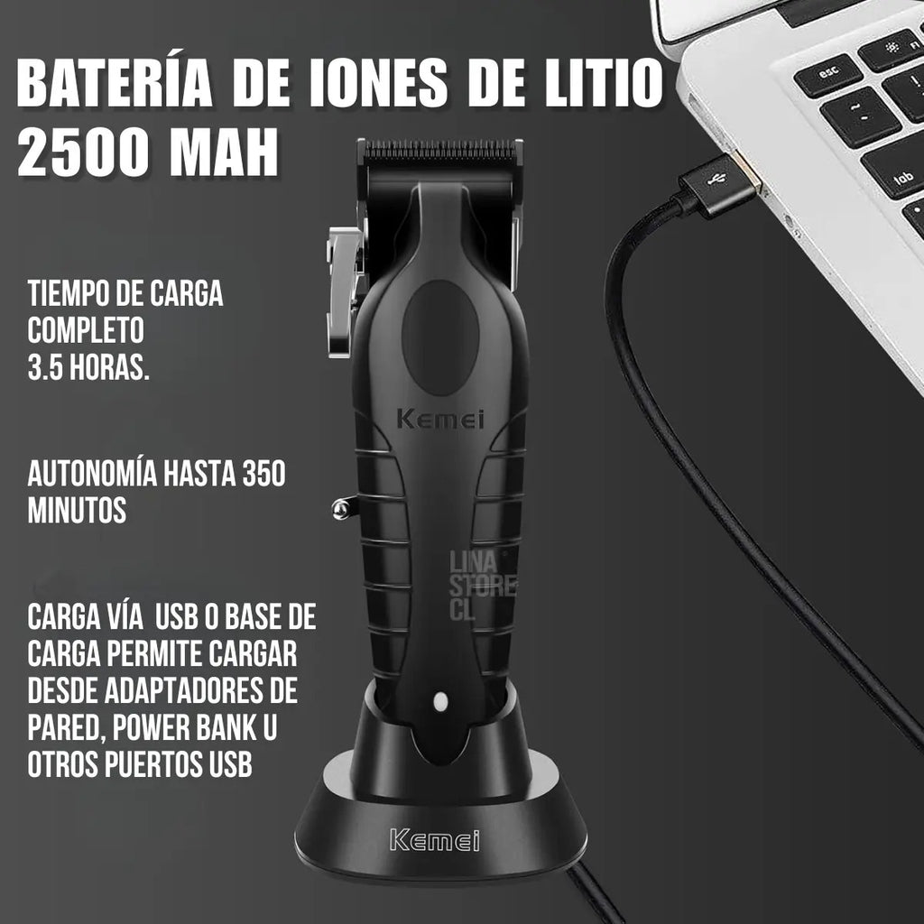 Kit Barbería Profesional Kemei: Clipper 2296 + Trimmer 2299 + Shaver 3381