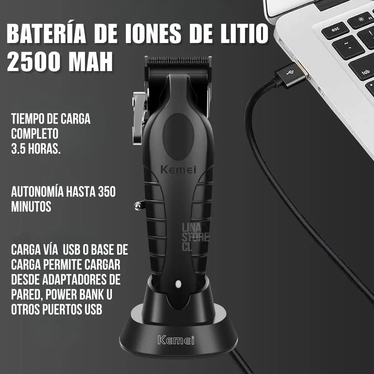 Kit Barbería Profesional Kemei: Clipper 2296 + Trimmer 2299 + Shaver 3381