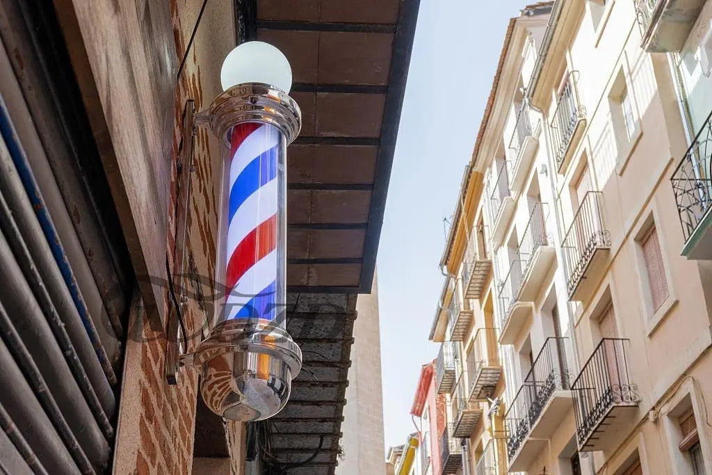 Poste de Barbería Profesional Gigante 100cm - Luz LED y Rotación Tricolor