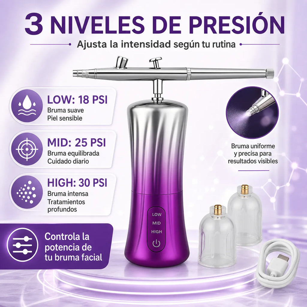 Pistola Aerógrafo Facial Recargable Bruma Fina 3 Niveles
