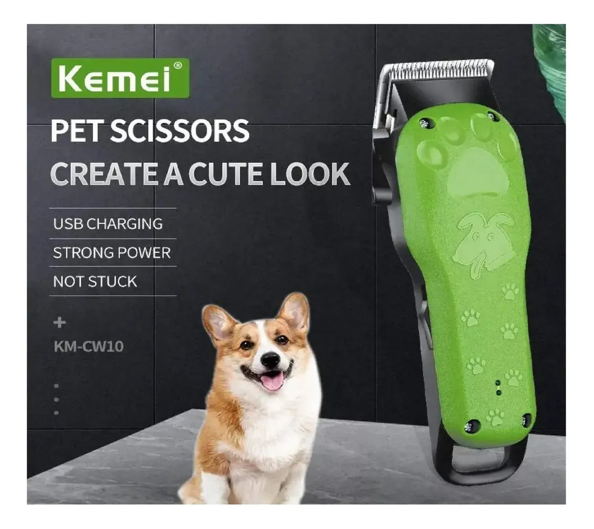 Maquina Cortadora Pelo Mascotas Perros Corte Kemei Verde Cw1