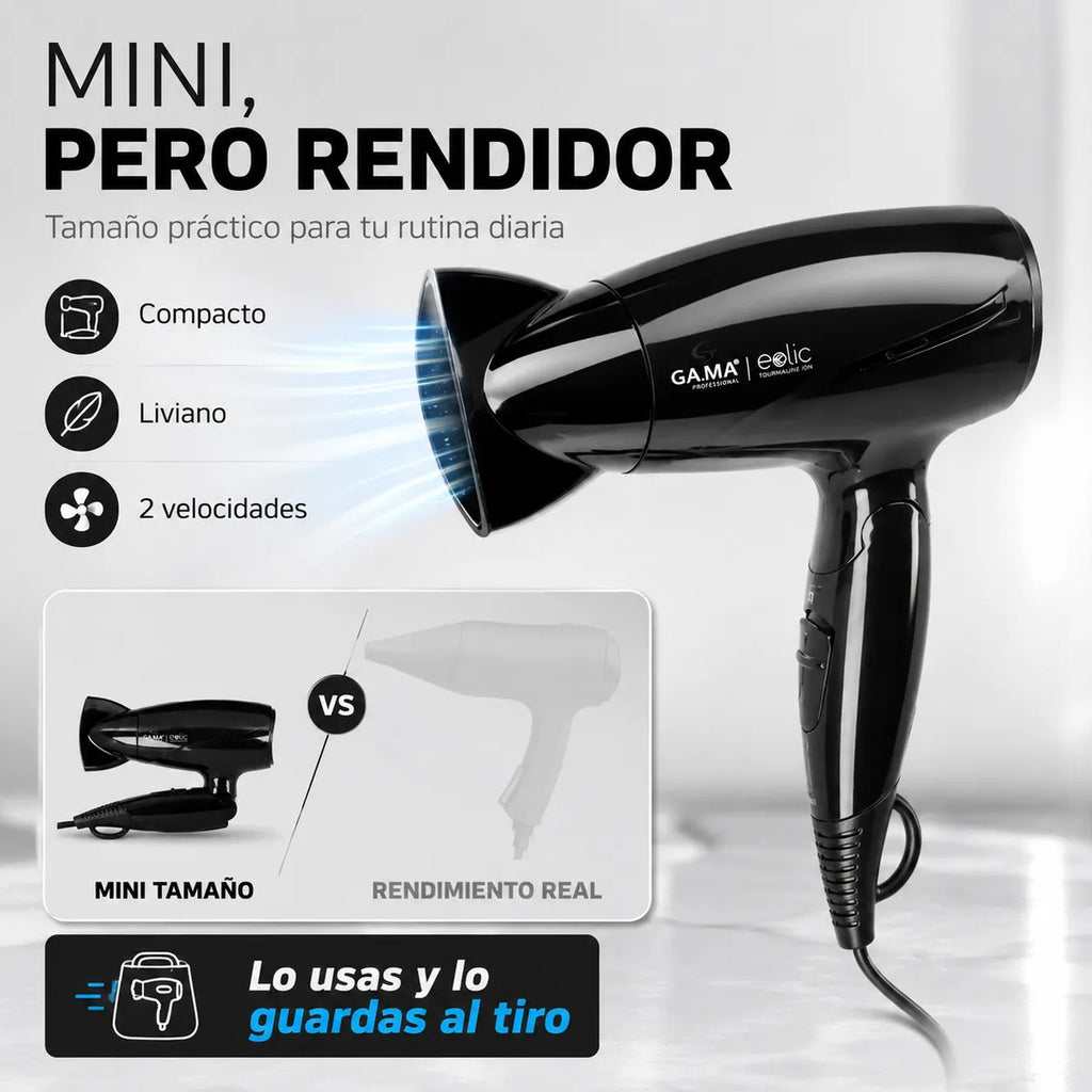 Secador De Pelo Gama Mini Plegable Italy Eolic Travel 1500w