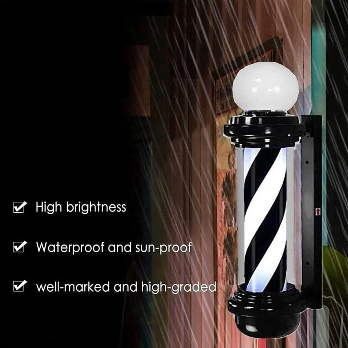 Poste de Barbería Profesional 88cm - Luz LED Giratoria Tricolor Clásica