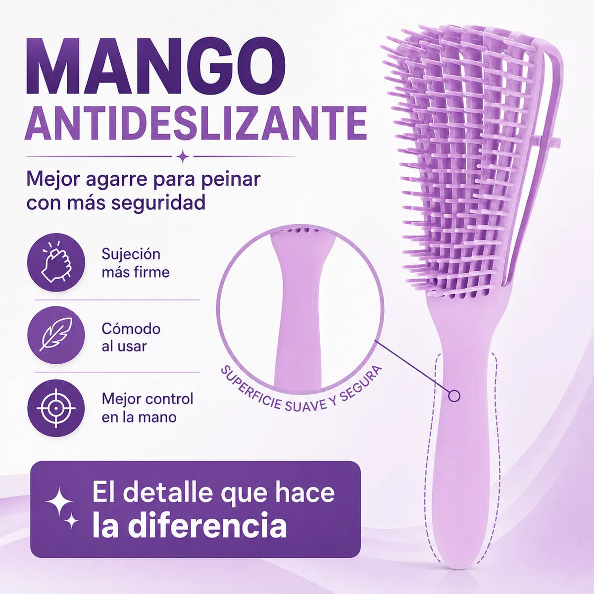Cepillo Cabello Rizado Desenreda Fácil Cerdas Fucsia