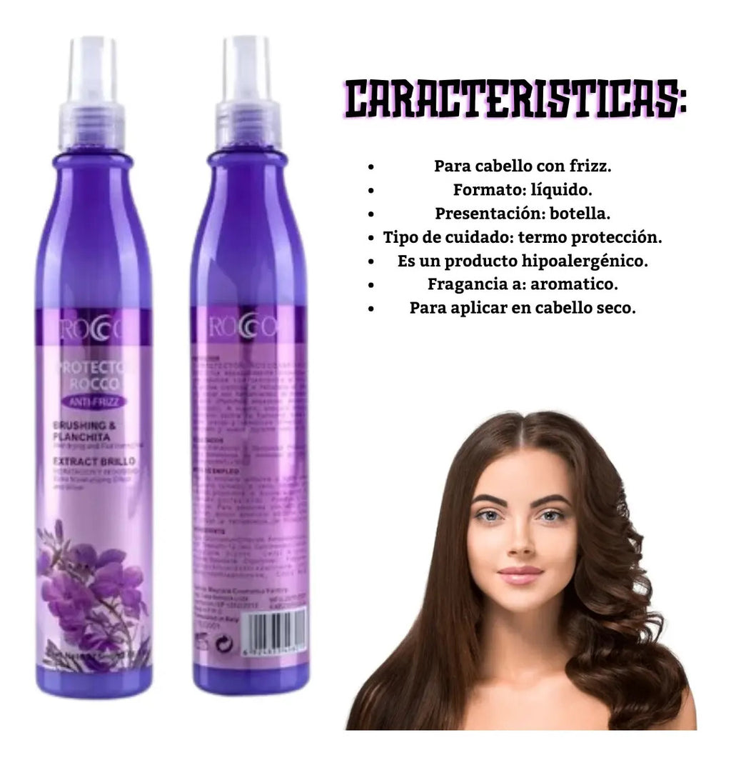 Protector Térmico Capilar Rocco Morado 375ml - Anti Frizz y Humedad