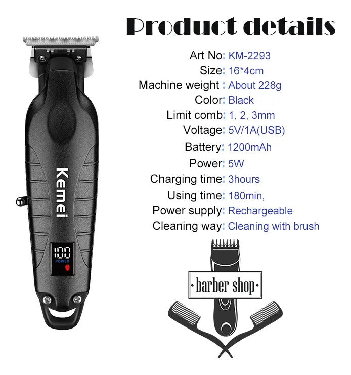 Trimmer Profesional Kemei KM-2293: Patillera de Alta Precisión