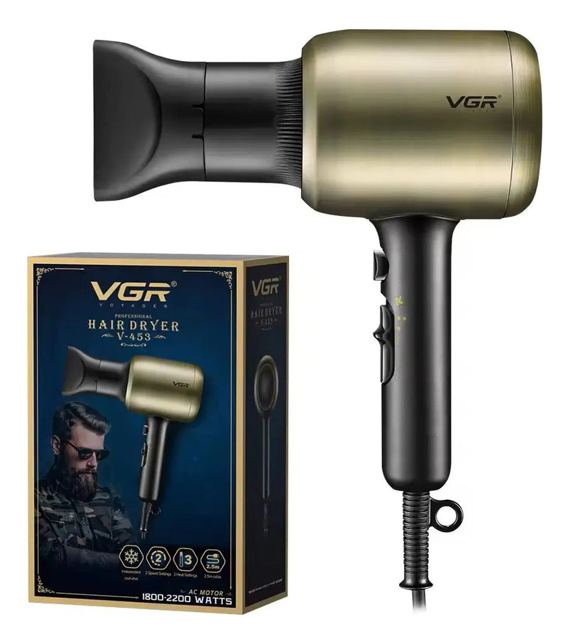 Secador de Pelo VGR V-453 Profesional 2200W Oro Potente Barbería