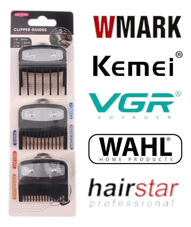 Set de 3 Peines Guía Intermedios para Máquinas Wahl - Clip Metálico (0.5, 1.5 y 1)