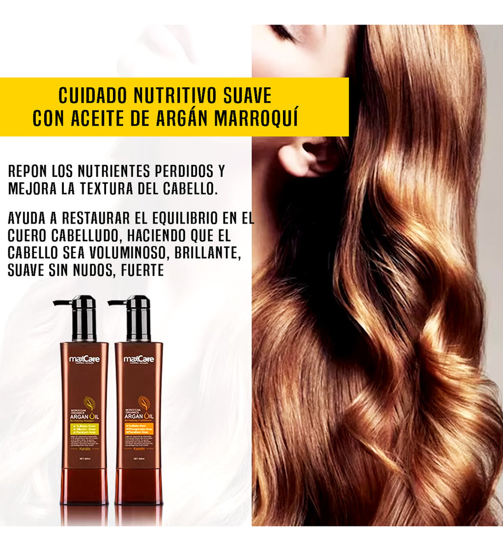 Pack Max Care Argán Oil Profesional - Shampoo y Acondicionador 800ml Sin Sulfatos