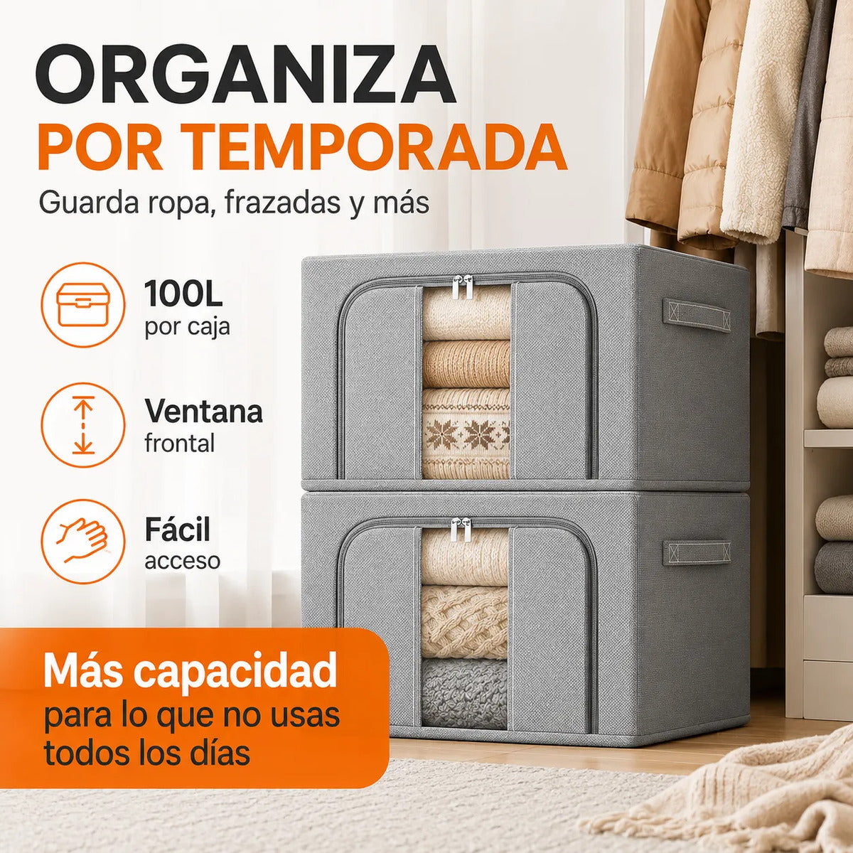 2 Caja Organizadora Plegable Closet Espacio 100l