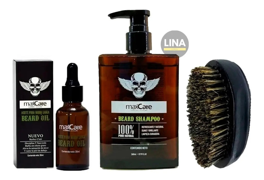Kit de Cuidado para Barba Profesional - Aceite, Bálsamo y Cepillo de Madera