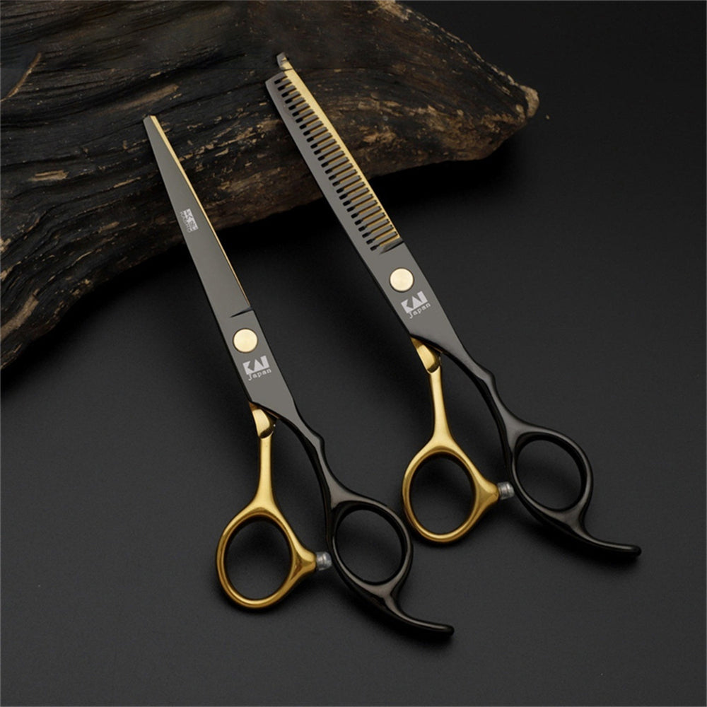 Set de Tijeras Profesionales de Corte y Entresacado | Acero Inoxidable Negro y Dorado