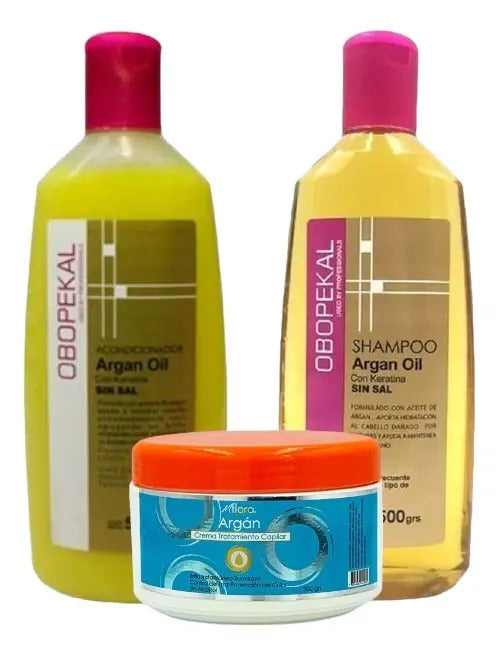 Pack Capilar Argán Flora Profesional - Shampoo + Acondicionador + Crema de Tratamiento