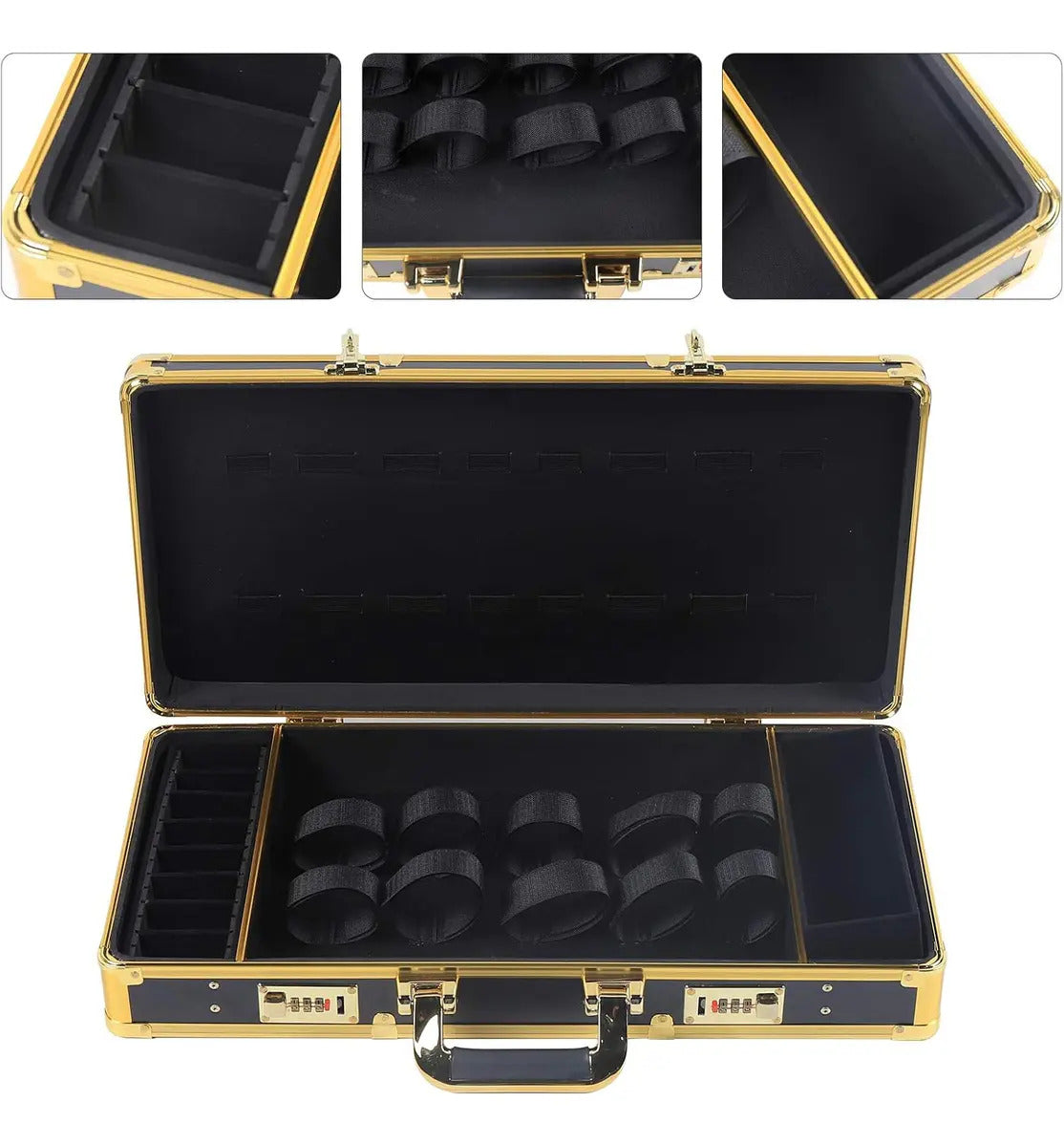 Maletín de Barbero Profesional Negro y Dorado | Organizador de Máquinas y Tijeras